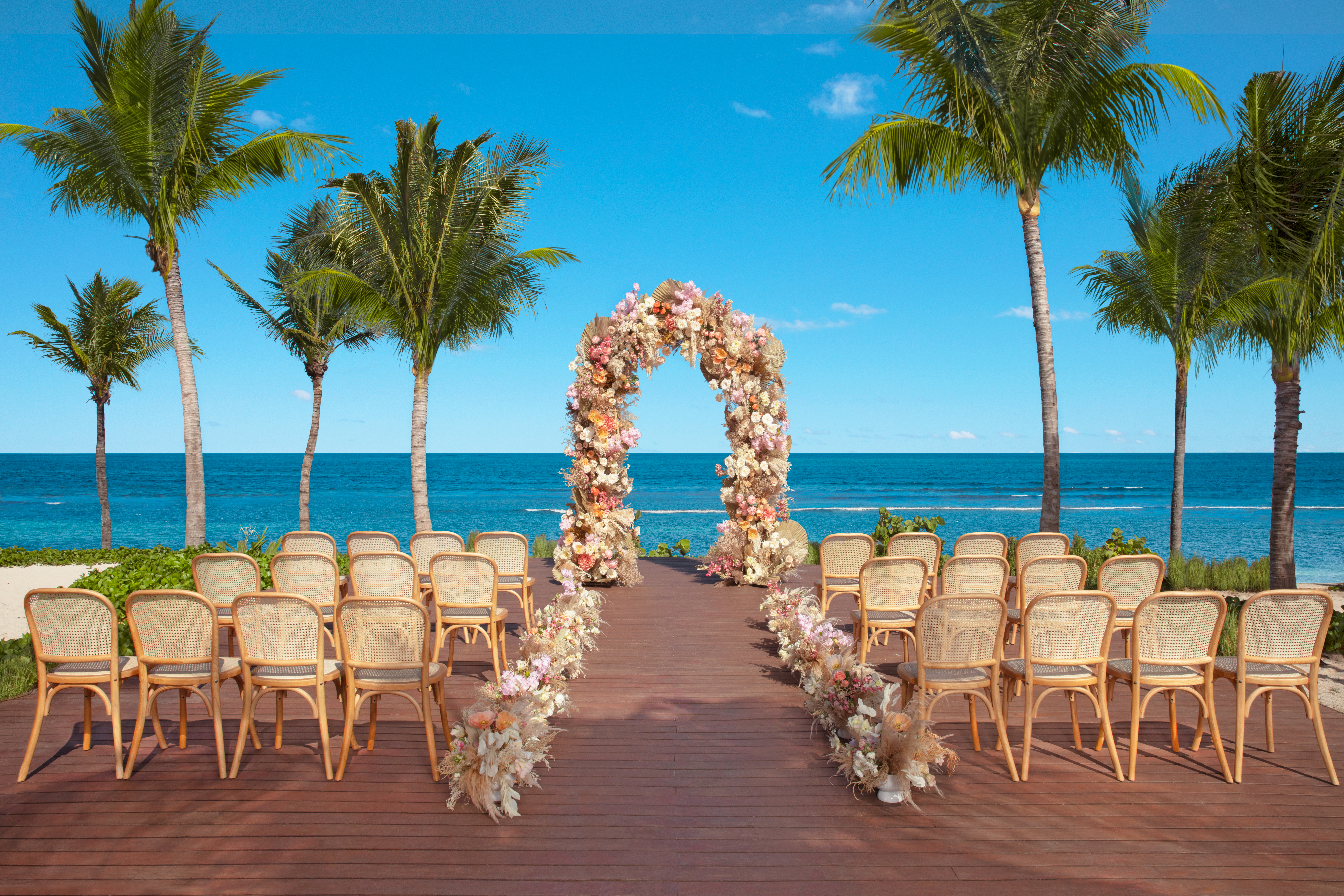 A beautiful oceanfront wedding setup.
